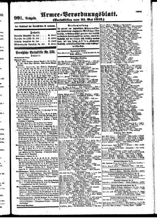 991. Ausgabe. Donnerstag, 25. Mai 1916