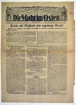 Kriegszeitung "Die Wacht im Osten" zur Unterzeichnung des Friedensvertrages mit Russland (Vertrag von Brest-Litowsk)