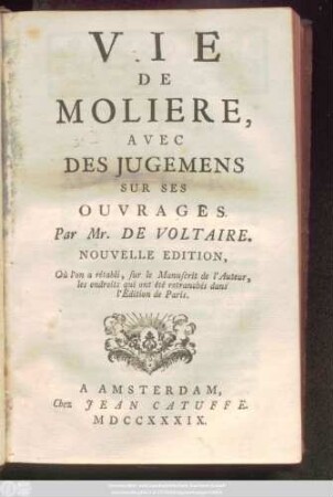 Vie De Moliere : Avec Des Jugemens Sur Ses Ouvrages