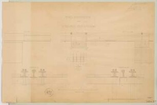 Eisenkonstruktion eines offenen Durchlasses Monatskonkurrenz April 1861: Grundriss 1:120, Aufriss, Längsschnitt, Querschnitt 1.4; Maßstabsleiste