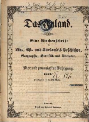 Das Inland : eine Wochenschrift für d. Tagesgeschichte Liv-, Esth- u. Kurlands. 24. 1859