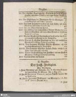 II. Register. Der Leich-Predigten