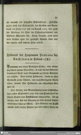 Heldentod des Hauptmanns Pomiana bei Amstelveen in Holland 1787