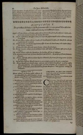 Disputatio V. De potestate Abbatum, & Prælatorum inferiorum quoad Monasteriorum constructionem, vel destructionem.