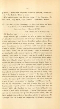 XL. De gouverneur generaal Jan Pietersz. Coen en Rade van Indie aan de bewindhebbers der generale Oost-Ind. Comp. (Heeren XVII.)