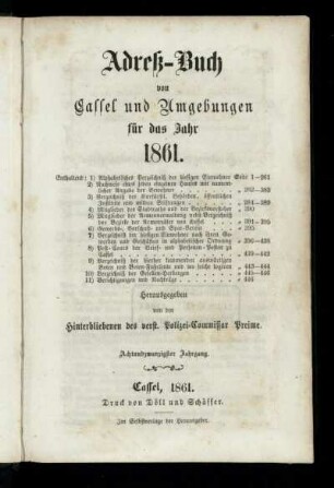 Jg. 28.1861: Adreß-Buch von Cassel und Umgebungen : für das Jahr 1861