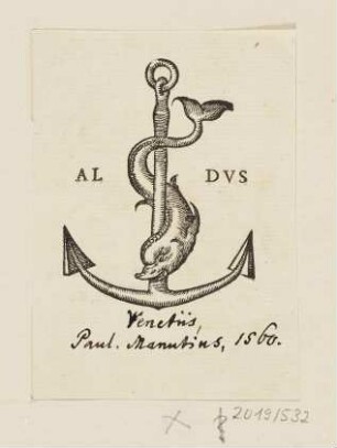 Von Delphin umwundener Anker, Signet des Aldus Manutius