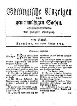 7tes Stück. Sonnabend, den 19ten Februar 1774.