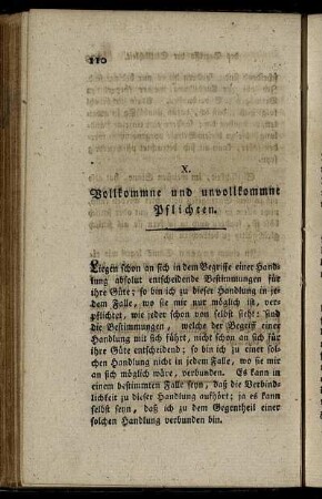 X. Vollkommne und unvollkommne Pflichten.
