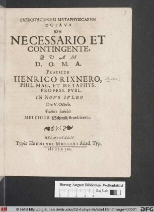 Exercitationum Metaphysicarum Octava De Necessario Et Contingente