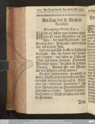 Am Tage des H. Apostels Matthäi.