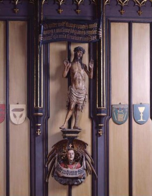 Holzskulptur "Schmerzensmann" mit Engelskonsole, Prager Altstadt, Tschechische Republik