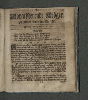 Nummer Dree un Veertig. Mahndags den 25. October 1751