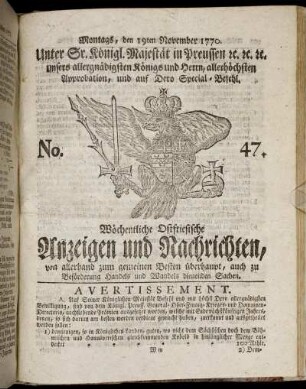 No. 47. Montags, den 19ten November 1770.