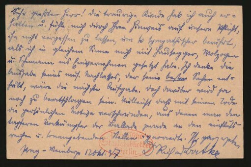 Postkarte an Richard Sternfeld : 12.10.1897