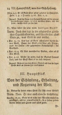 III. Hauptstück. Von der Schöpfung, Erhaltung und Regierung der Welt.