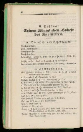 II. Hofstaat Seiner königlichen Hoheit des Kurfürsten.