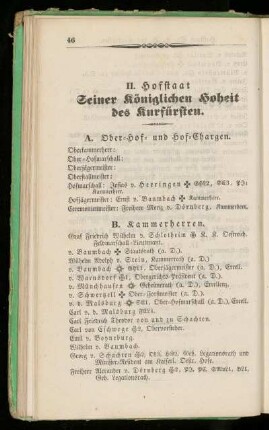 II. Hofstaat Seiner königlichen Hoheit des Kurfürsten.