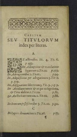 Capitum seu titulorum index per literas.