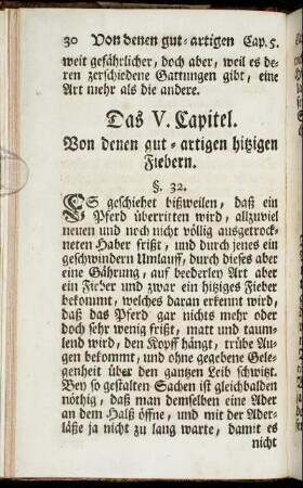 Das V. Capitel. Von denen gut-artigen hitzigen Fiebern.