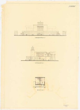 Johanneskirche, Berlin-Frohnau: Vorderansicht, Seitenansicht, Schnitt A