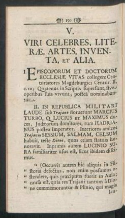 V. Viri Celebres, Literae, Artes, Inventa, Et Alia.