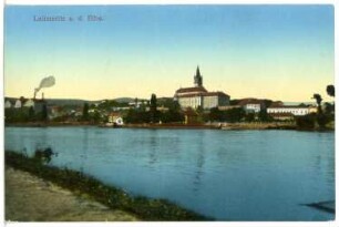 Leitmeritz. Blick über die Elbe zum Burgberg mit Dom