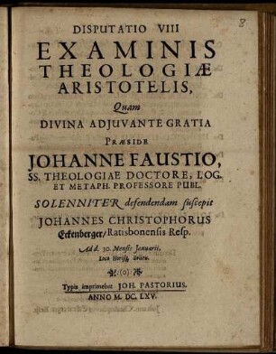Disputatio VIII Examinis Theologiae Aristotelis