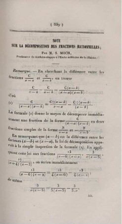 Note sur la décomposition des fractions rationnelles.