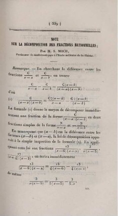 Note sur la décomposition des fractions rationnelles.