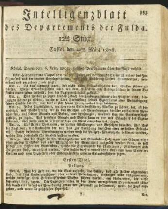 12tes Stück. Cassel den 21ten März 1808