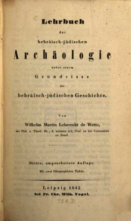 Lehrbuch der hebräisch-jüdischen Archäologie : nebst e. Grundrisse d. hebr.-jüd. Geschichte