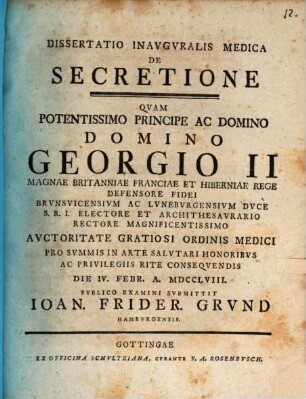 Diss. inaug. med. de secretione