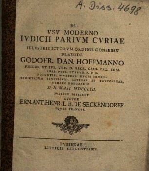 De Vsv Moderno Iudicii Parivm Cvriae Wvrtembergici