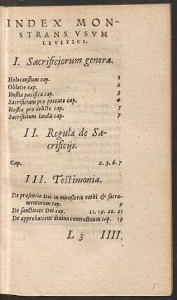 Index Monstrans Usum Levitici.