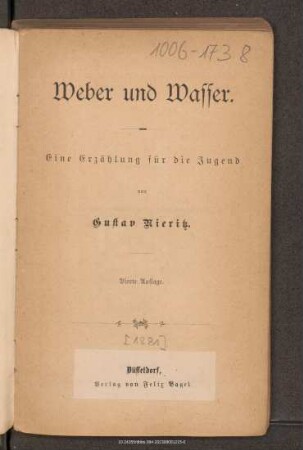 Weber und Wasser : eine Erzählung für die Jugend