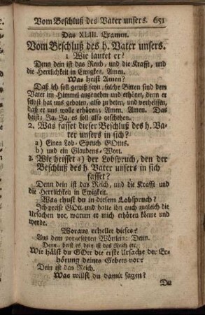 Das XLIII. Examen. Vom Beschluß des h. Vater unsers