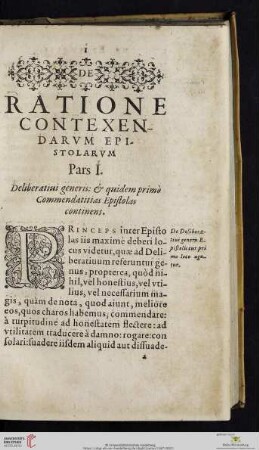 Pars I: Deliberatiui generis: & qiudem primo Commendatitias Epistolas continens