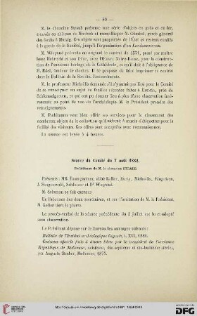 Séance du Comité du 7 août 1882