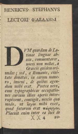 Henricus Stephanus Lectori [...]