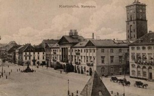 Postkartenalbum mit Motiven von Karlsruhe. "Karlsruhe, Marktplatz"