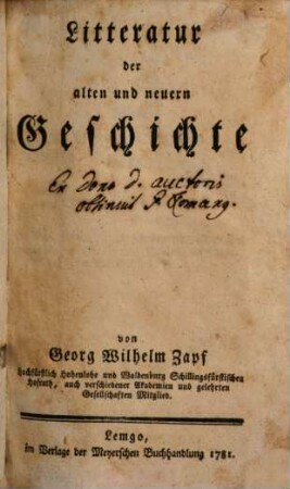 Litteratur der alten und neuern Geschichte