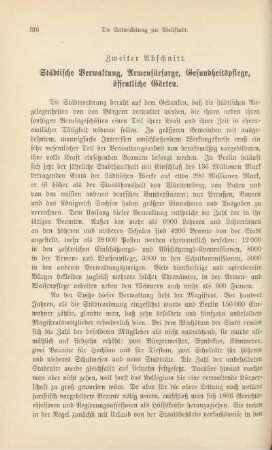 Zweiter Abschnitt. Städtische Verwaltung, Armenfürsorge, Gesundheitspflege, öffentliche Gärten