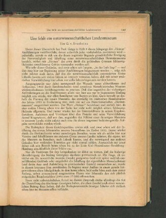 Uns fehlt ein naturwissenschaftliches Landesmuseum