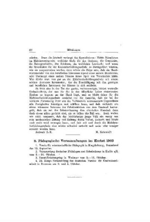Pädagogische Versammlungen im Herbst 1903
