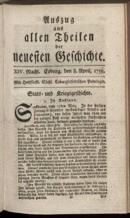 XIV. Nachl. Coburg, den 8. April, 1758.