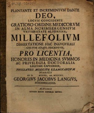 Millefolium dissertatione hac inaugurali cultum atque descriptum
