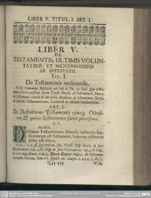 Liber V. De Testamentis, Ultimis Voluntatibus, Et Successionibus Ab Intestato