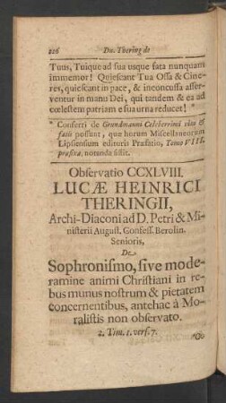 Observatio CCXLVIII. Lucae Heinrici Theringii, Archi-Diaconi ad D. Petri & Ministerii August, ...