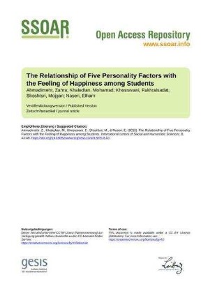 The Relationship of Five Personality Factors with the Feeling of Happiness among Students